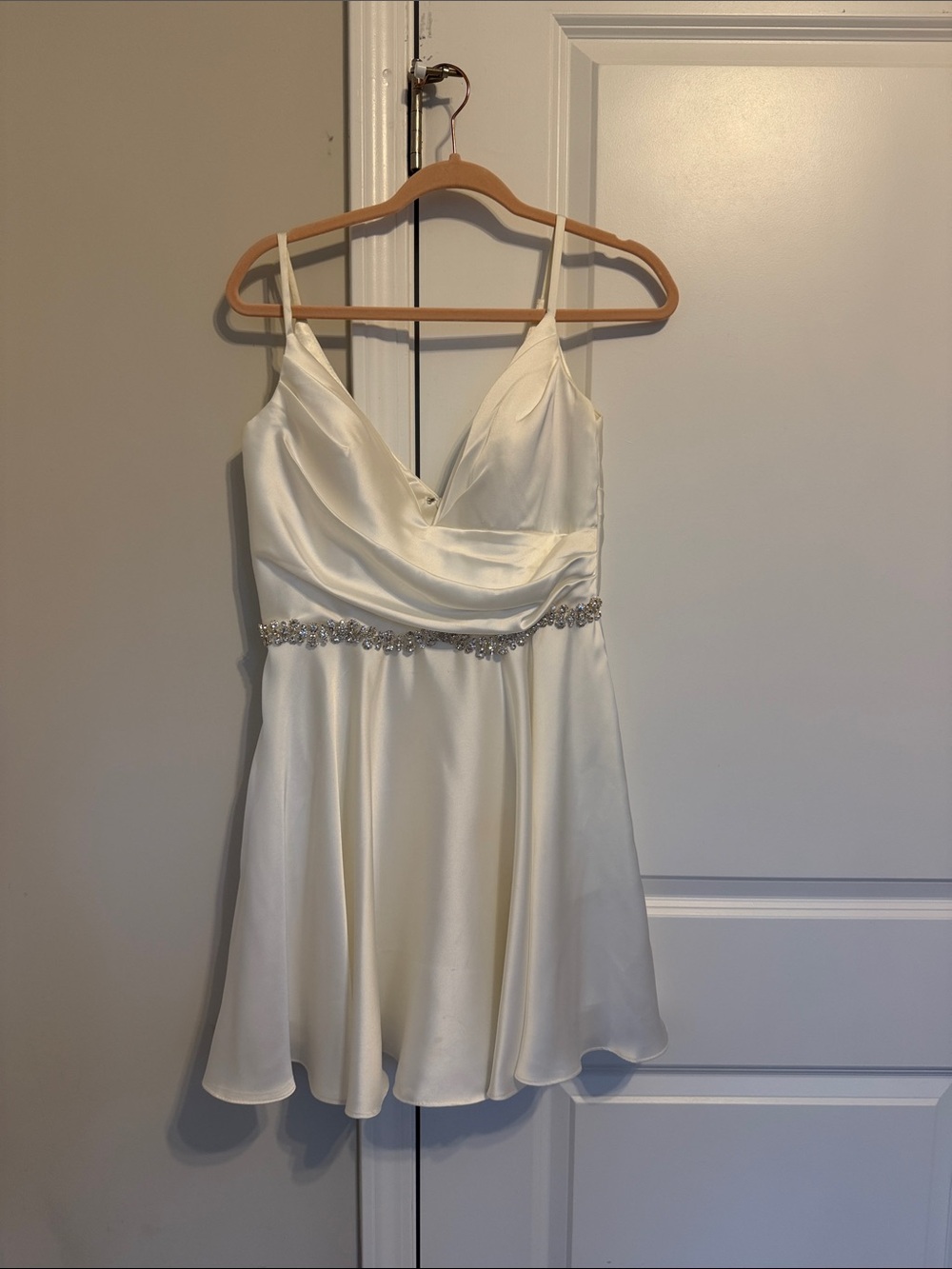 Ivory Spaghetti Strap Bridal Short Dress with Beaded Waist